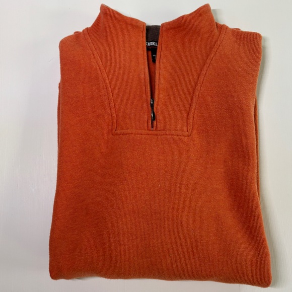 Kirkland Signature Men’s L Orange Quarter Zip Sweater Cotton Pullover Casual - Picture 4 of 7